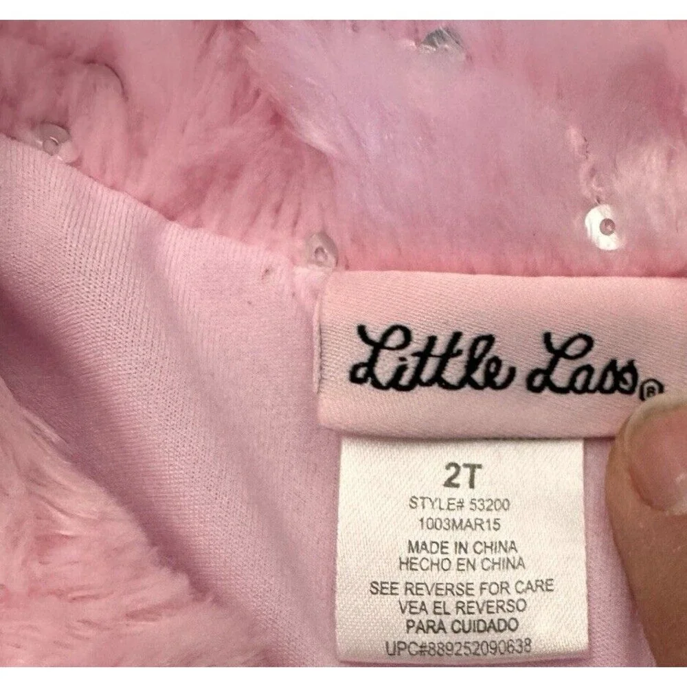 Little Lass 2T Pink Sparkle Sequin Sleeveless‎ Fur Vest OverCoat Barbiecore